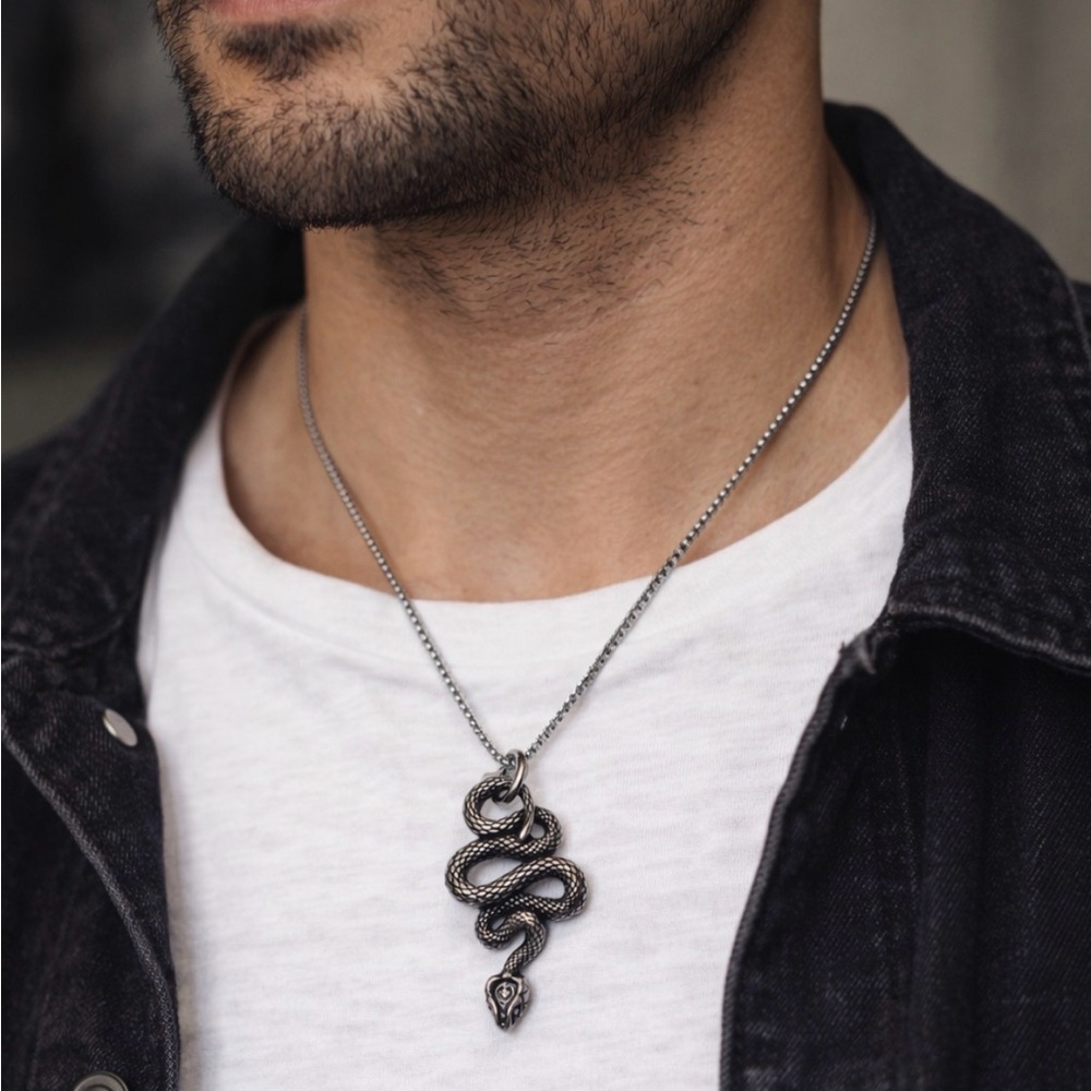 Believe by Brilliance Men’s Stainless Steel Snake Pendant Necklace 24”